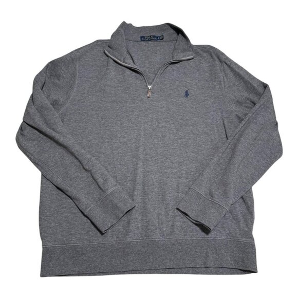 Polo Ralph Lauren Gray Navy Blue Pony 1/4‎ Zip Sweater Men’s Large - Picture 1 of 8
